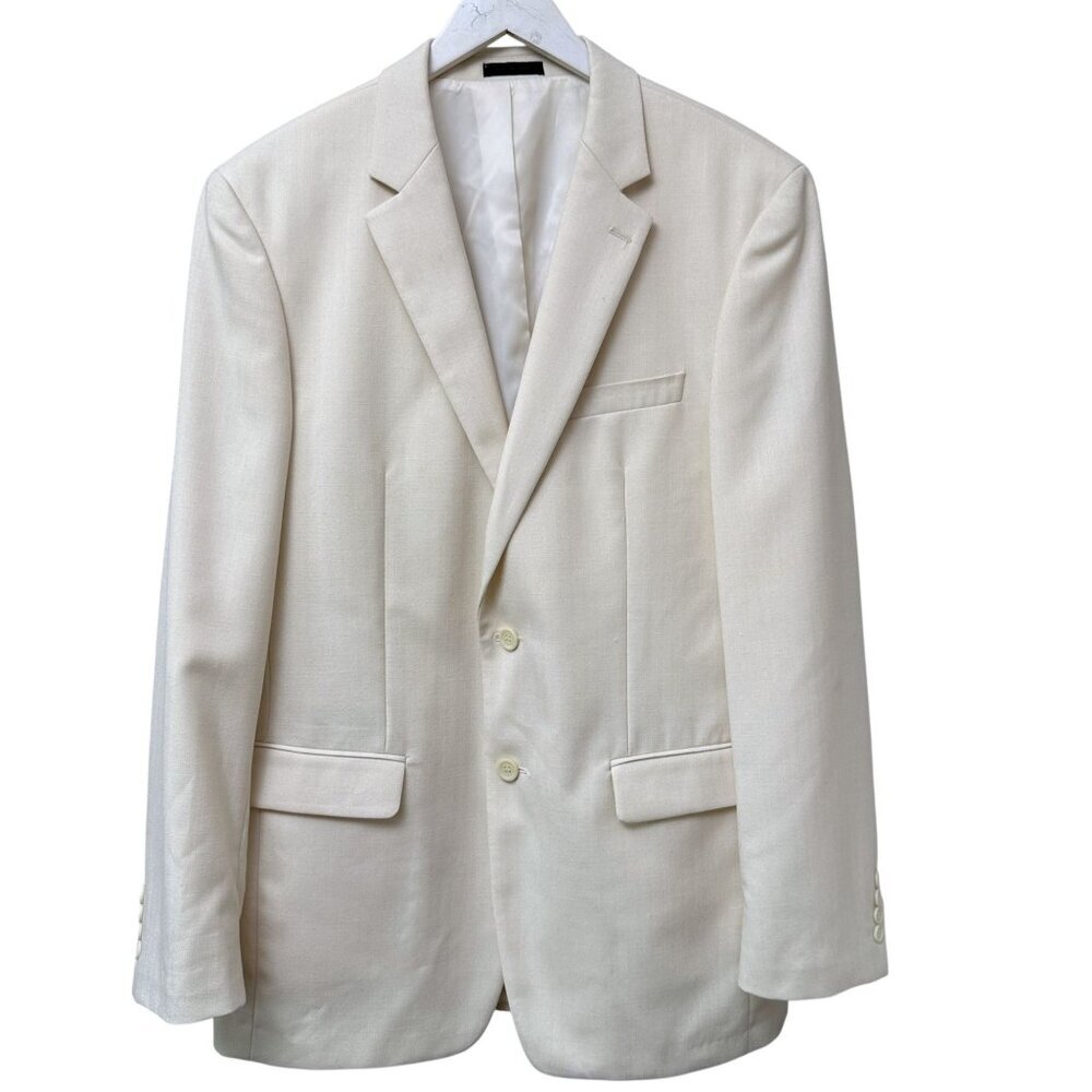 ANDREW FEZZA Cary Blazer Mens 42L Cream White Jacket Poly/Linen Sport Coat